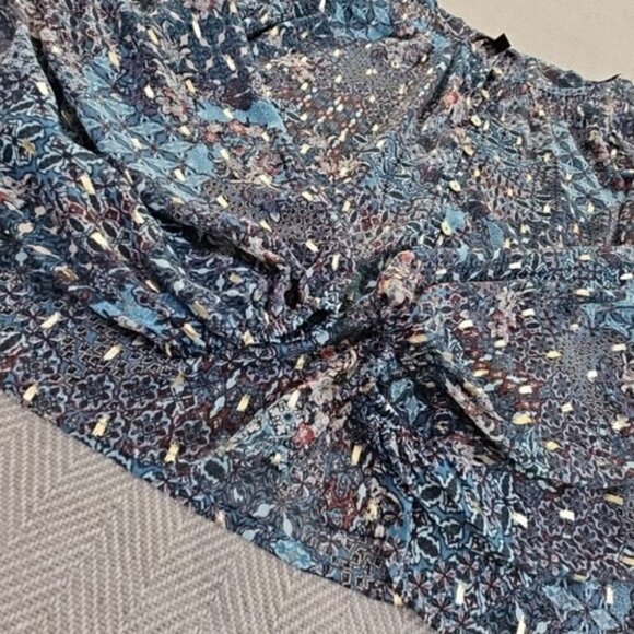 Haver London Crop Top Women's Large Blue Floral Metallic Design Long Sleeve EUC - Picture 2 of 13